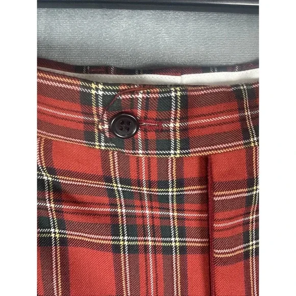 Paul Fredrick Vintage Red Tartan Plaid Wool Pants 40x30 Pleated Cuffed 80s - Picture 4 of 10